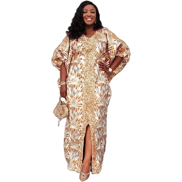 Women's Sequin African Bubu Dress Plus Size Casual Gown for Wedding Party - Picture 1 of 5